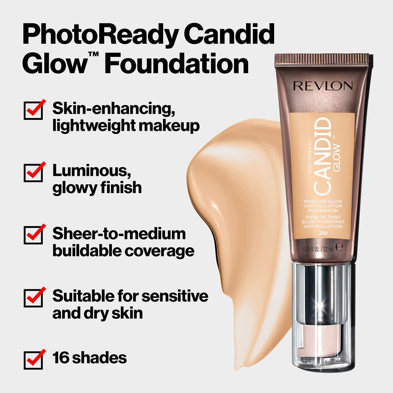 Revlon PhotoReady Candid Glow Moisture Glow Anti-Pollution Foundation with Vitamin E & Prickly Pear Oil, Anti-Blue Light Ingredients, without Parabens, Pthalates, and Fragrances, Creme Brulee, 0.75 oz REVLON
