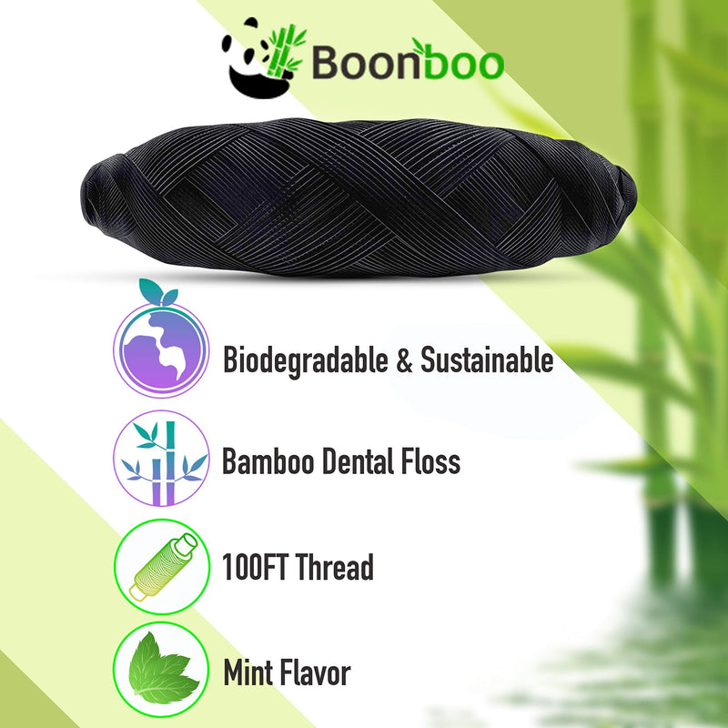 Boonboo Dental Floss | 100FT Bamboo Fiber & Mint Flavor | Glass Bottle & Cutting Lid | Biodegradable & Sustainable | Plastic- Free Synergy Products