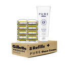 Gillette ProGlide Shield Mens Razors 8 Razor Blade Refills Plus Gillette PURE Mens Soothing Shaving Cream with Aloe, 6 oz Gillette