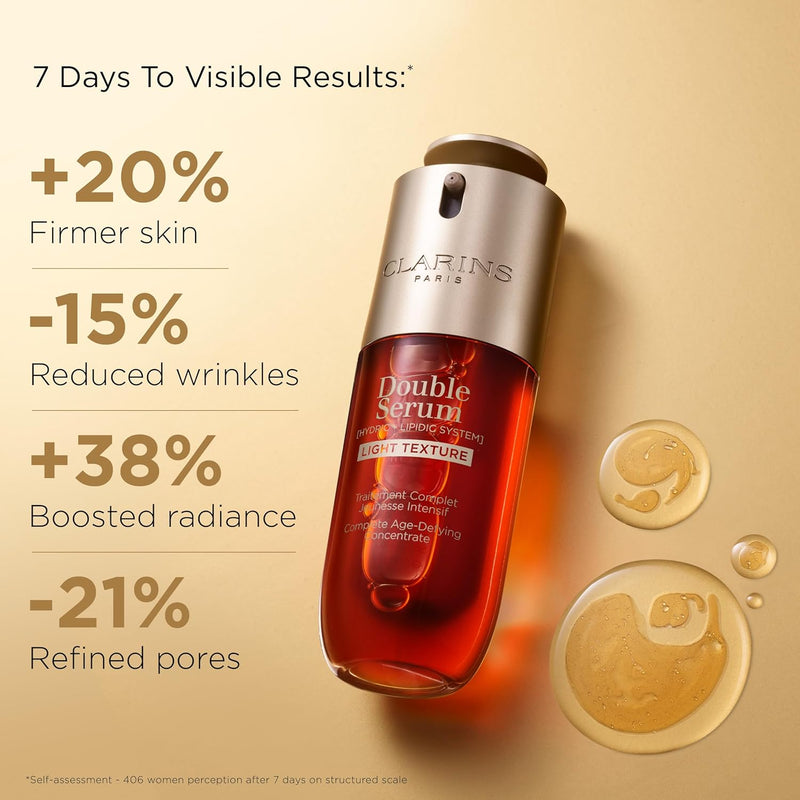 Clarins DOUBLE SERUM LIGHT TEXTURE | Anti Aging Serum | Visibly Firms, Smoothes, Boosts Radiance and Refines Pores | 24H Hydration | Great for Combination to Oily Skin and Humid Climates Infinity Warehouse