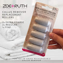 Zoe+Ruth Electric Callus Remover USB Rechargeable Pedicure Foot File tool for Dry Cracked Skin on your Heels and Feet. International Charger, 3 Rollers, Travel Storage Case + 5 Pack Roller Bundle Zoe+Ruth