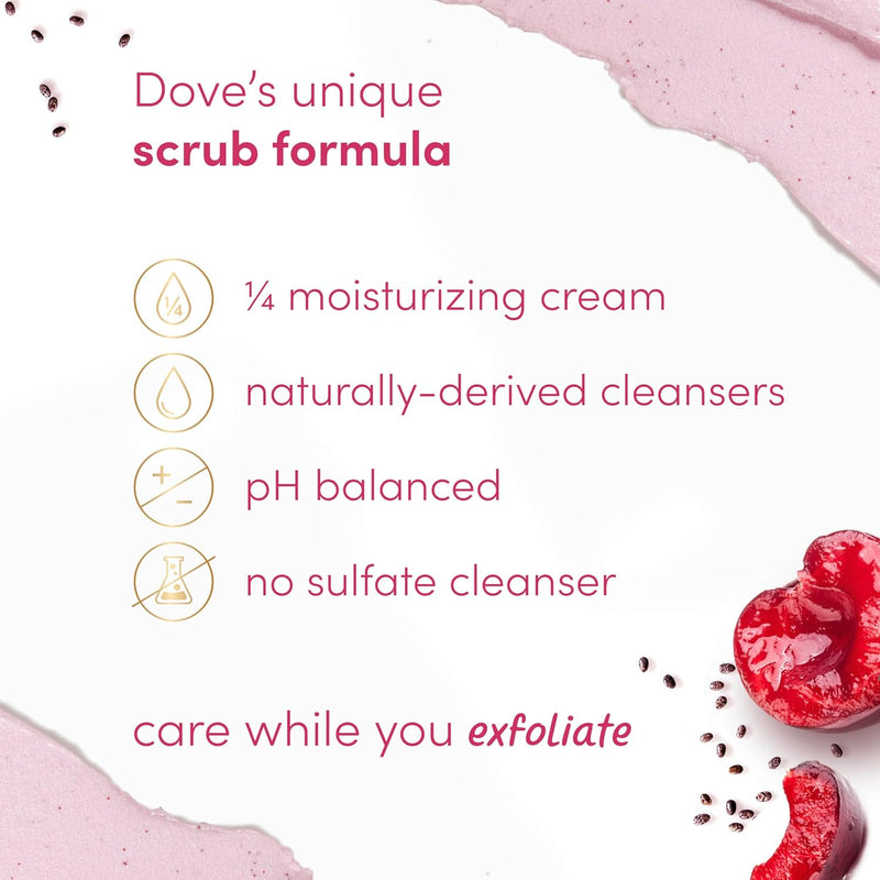 Dove Cherry & Chia Body Scrub Exfoliates and Deeply Nourishes for Smooth, Radiant Skin 15oz Infinity Warehouse