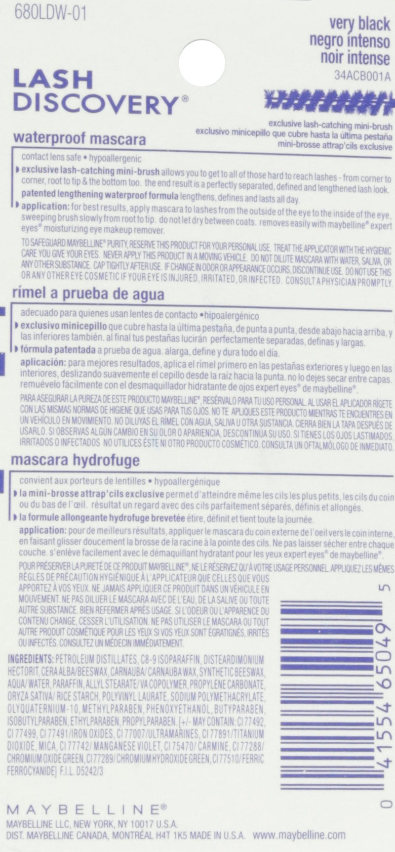 Maybelline New York Lash Discovery Waterproof Mascara, Very Black 361, 0.16 Fluid Ounce Maybelline New York