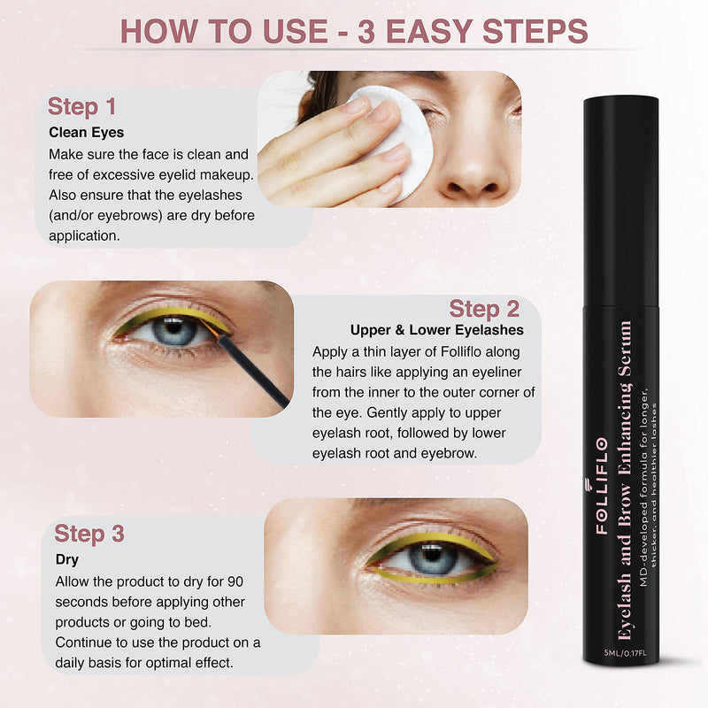Folliflo by CELL ACCEL Eyelash & Brow Enhancing Serum with Castor Oil & Panax Ginseng - Hair Growth Formula for Longer, Thicker & Healthier Lashes - Developed by a Harvard-Trained Dermatologist Folliflo