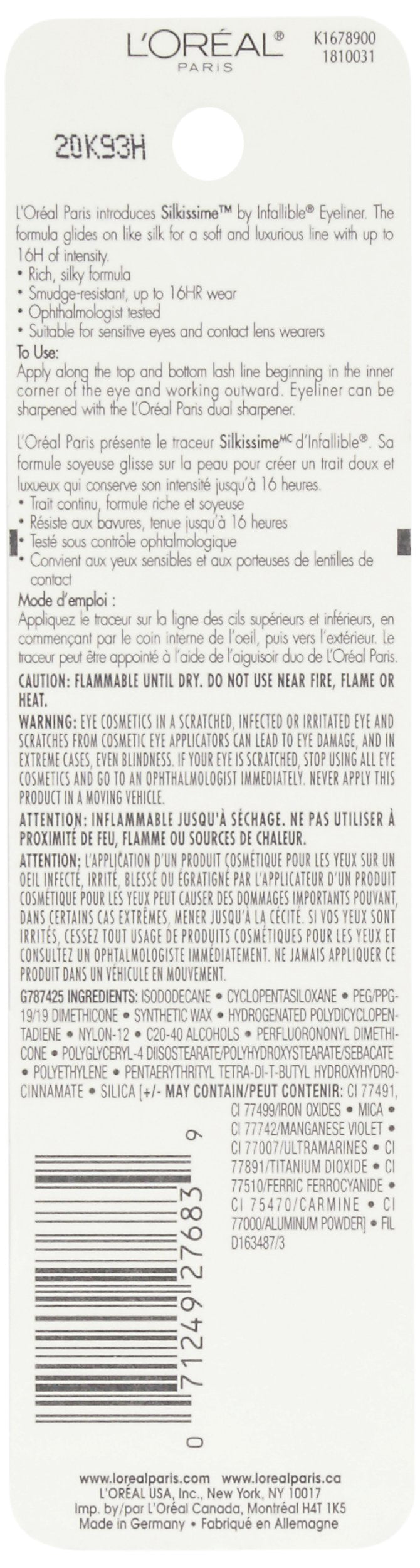 L'Oréal Paris Infallible Eye Silkissime Eyeliner, Highlighter, 0.03 oz. L'Oréal Paris