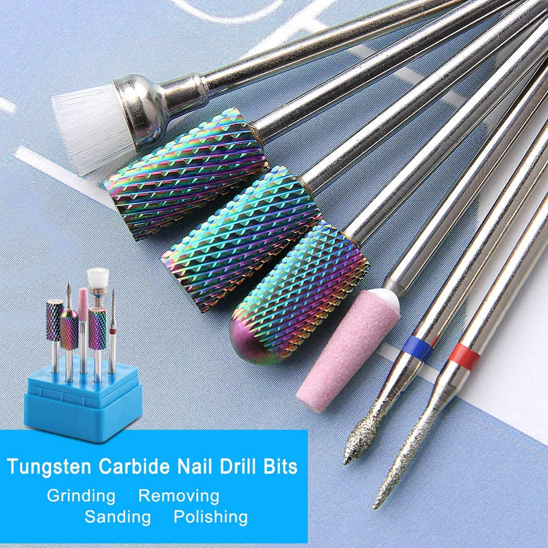 Makartt Nail Drill Bits, 7Pcs Tungsten Carbide Diamond Ceramic Nail Drill Bit Set For Acrylic Nails 3/32 Drill Bits Bundle With 300Pcs #80#150#240 Grits Nail Drill Bits Sanding Bands