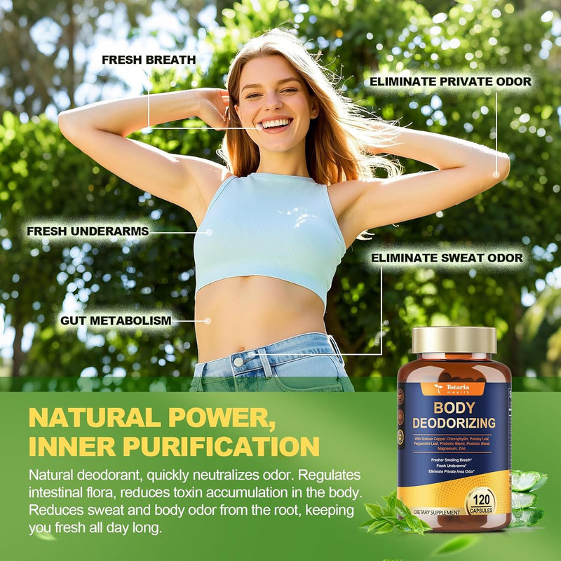 Chlorophyll Body Deodorizing Supplement with Probiotic & Prebiotic, Magnesium, Zinc, L-Glutamine Deodorant Supplements for Women & Men, 120 Count Infinity Warehouse