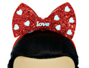 Valentine's Day Heart Headband Red Glitter Bow with White Hearts and Love Hair Piece, One Size Fits Most Needzo