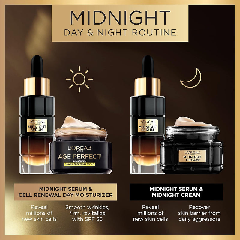 L'Oreal Paris Age Perfect Anti-Aging Midnight Face Serum, Reduce Wrinkles 1oz + Eye Cream Sample Infinity Warehouse