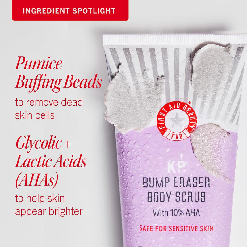 First Aid Beauty - KP Bump Eraser Body Scrub with 10% AHA, Keratosis Pilaris Skin Exfoliater with Glycolic and Lactic acids, Helps Reduce Chicken Skin Bumps, Safe for Sensitive Skin, 8 oz, 2ct Infinity Warehouse
