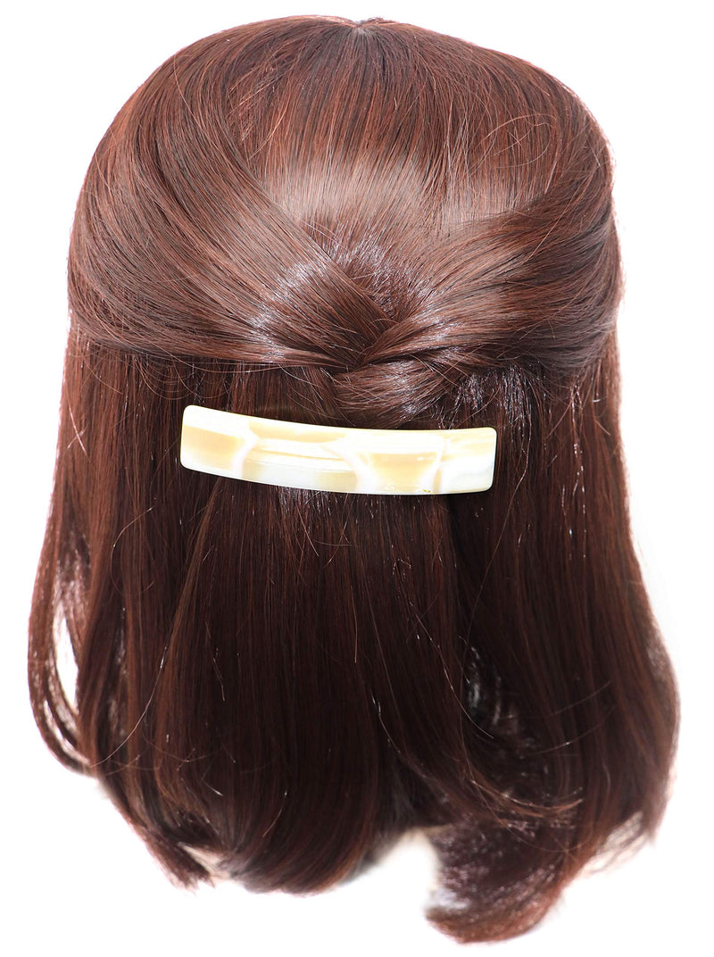 French Amie Oblong Handmade 3.5" Celluloid Automatic Hair Clip Barrette French Hair Clip for Girls Strong Hold Hair Clips for Women No Slip Durable Paris Hair Accessories, Made in France (Cream Nouget) French Amie