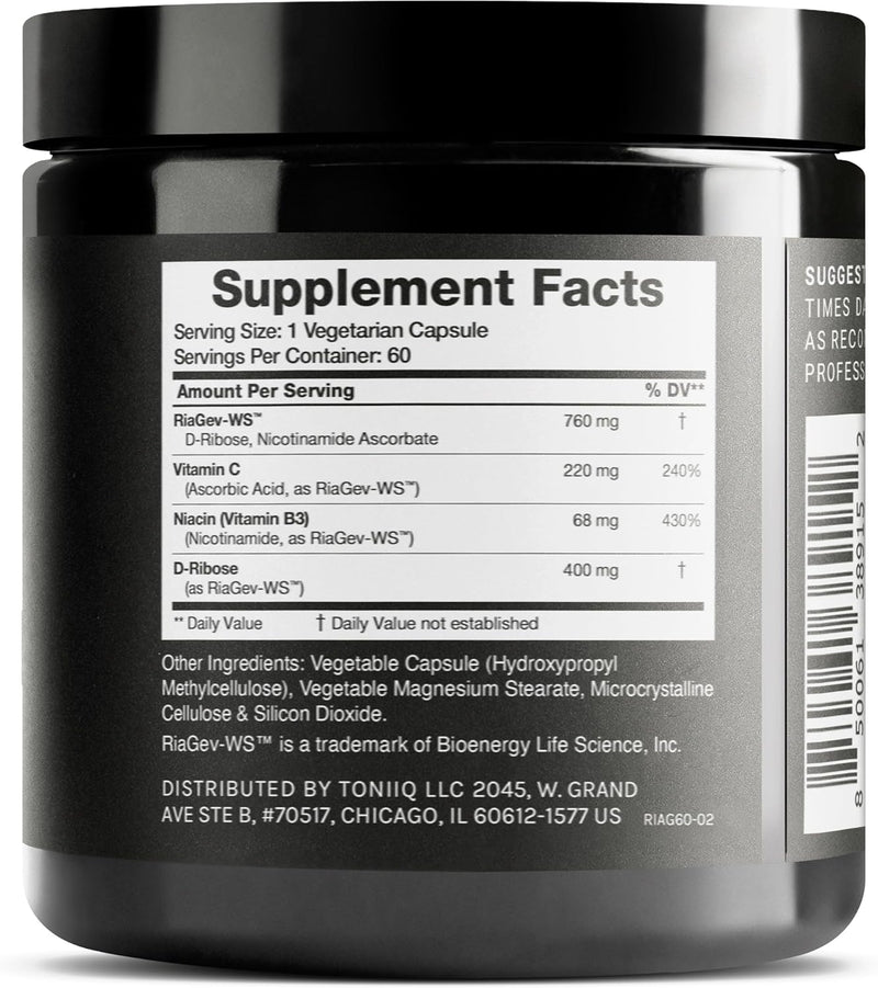 Ultra High Potency 1400mg NAD Supplement - Nicotinamide Riboside Supplement - NAD+ Nicotinamide B3 Blend with D-Ribose, Niacin -with RiaGev - 3rd Party Tested (60 Count (Pack of 1)) Infinity Warehouse