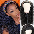 UNice Hair Headband Scarf Human Hair Wig Curly Hair, Brazilian Virgin Human Hair Glueless Non Lace Front Wig for Black Women Wear and Go Wig 150% Density 16inch UNICE Store