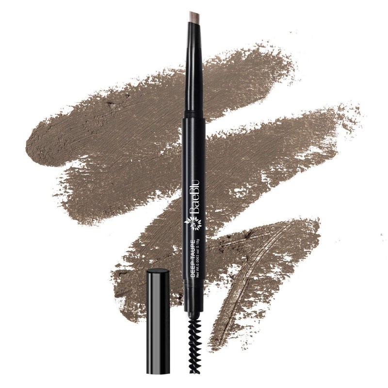 BaeBlu Cruelty Free Retractable Eyebrow Crayon, Vegan Non-Toxic Long Wear Brow Definer With Brush, Deep Taupe Pen BaeBlu