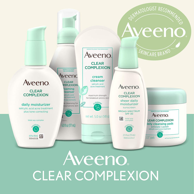 Aveeno Clear Complexion Foaming Oil-Free Facial Cleanser with Salicylic Acid Acne Medication for Breakout-Prone Skin & Soy Extracts, Hypoallergenic & Non-Comedogenic, 6 Fl Oz, Pack of 3 Aveeno