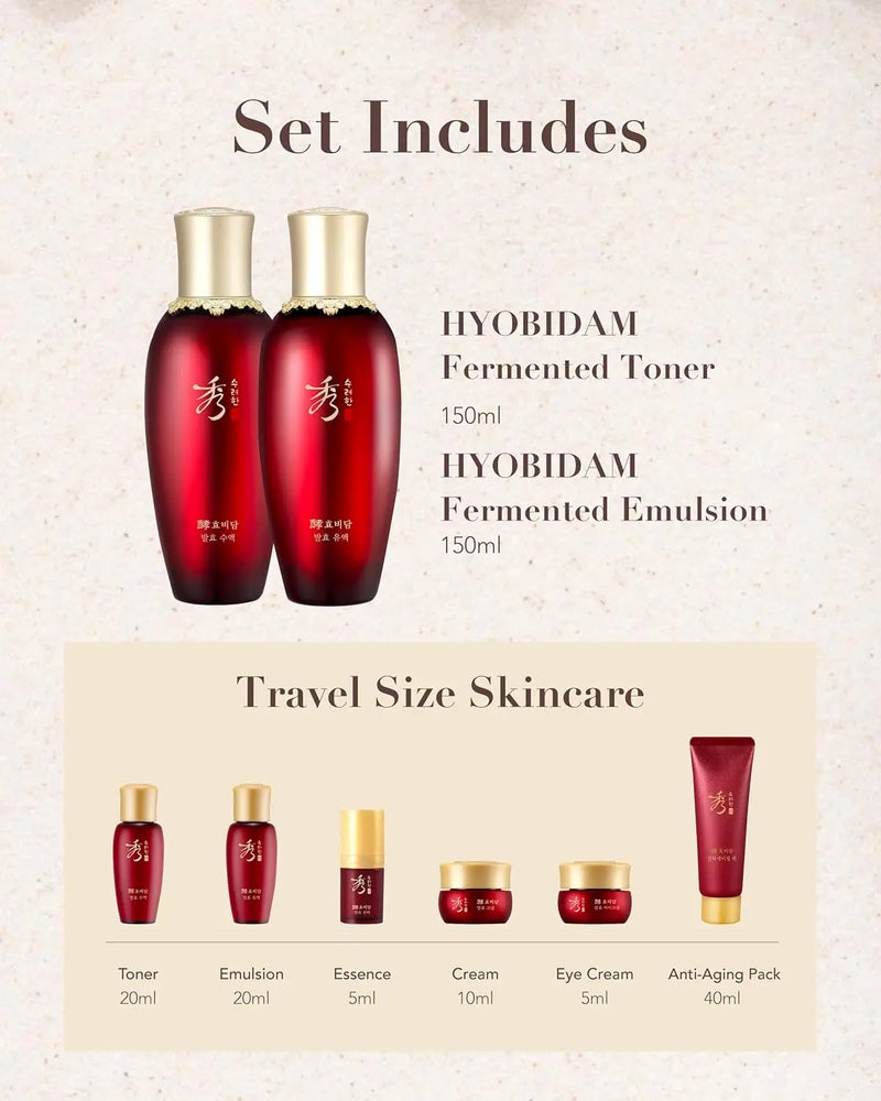 Sooryehan Hyobidam Fermented Skincare Gift Set (13.53fl oz) - Premium Korean Skin Care for Intense Hydration, Elasticity. Wild Ginseng. Infinity Warehouse