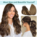 GOO GOO PU Clip in Hair Extensions Human Hair 22 Inch Ombre Chocolate Brown to Caramel Blonde Seamless Hair Extensions Clip in 150g 7pcs Straight Natural Remy Hair Extensions with PU Clips for Women GOO GOO Store