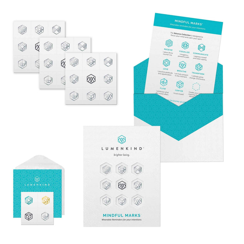 LumenKind, Mindful Marks (Platinum) 31 Tiny Temp Tattoo Mindfulness Stickers - Wearable Reminders for your Intentions. Choose your Focus - Set your Intention - Renew your Commitment LUMENKIND