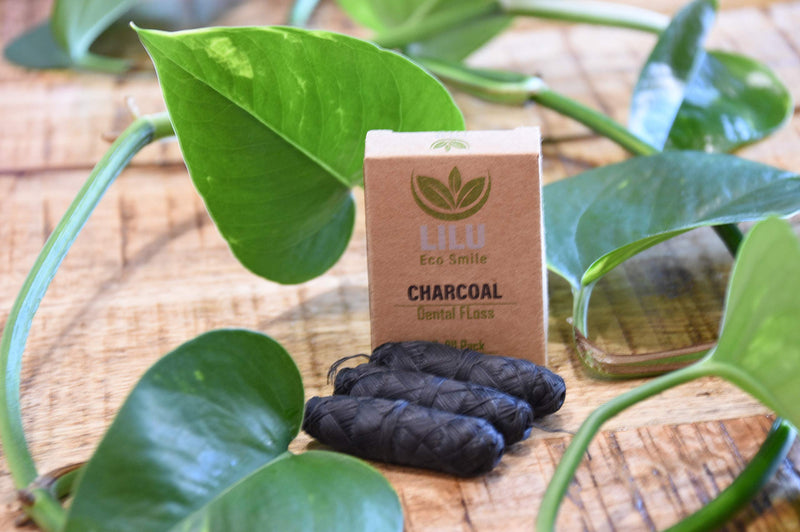 Organic Vegan Bamboo Charcoal Dental Floss X 3 Refill Pack by LILU | with Tea Tree and Peppermint Essential Oils | 3 X 100ft 33m Naturally Waxed | Eco-Friendly Zero Waste lilu