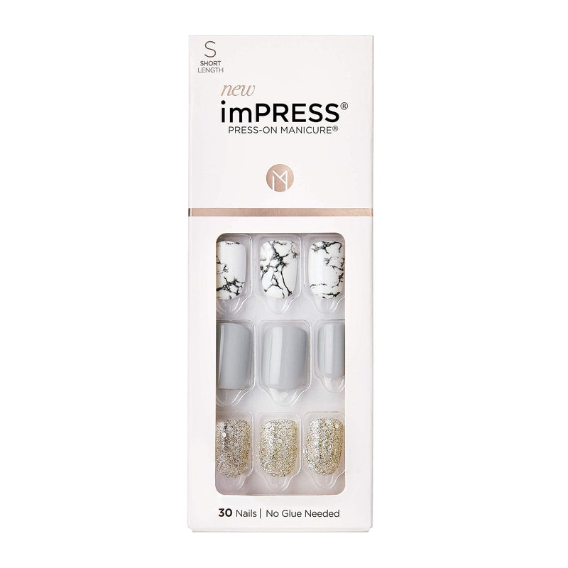 KISS imPRESS Press-On Manicure, Nail Kit, PureFit Technology, Short Press-On Nails, Square, Knock Out, Includes Prep Pad, Mini File, Cuticle Stick, and 30 Fake Nails KISS