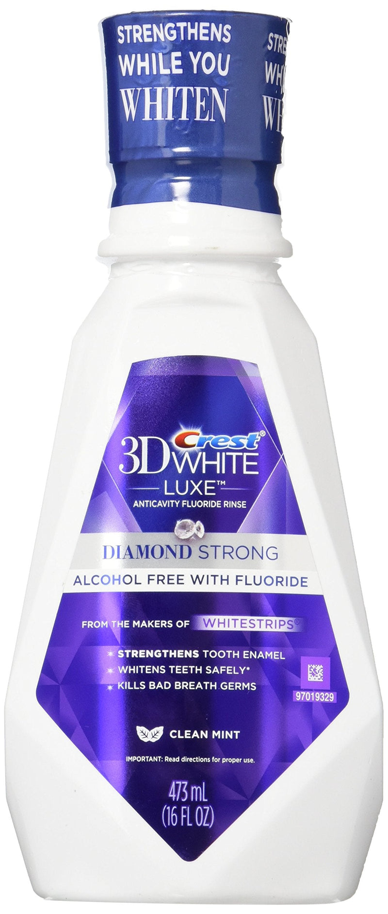 Crest 3D White Luxe Diamond Strong Anticavity Fluoride Mouth Rinse Clean Mint 16 Oz, (Pack of 2) Crest
