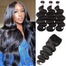UNice Hair HD Lace Closure 5x5 Invisible Knots Lace Closure with 3 Bundles, Brazilian Body Wave 100% Human Hair with Transparent Lace Closure Natural Color (18 18 18+16inch) UNICE Store