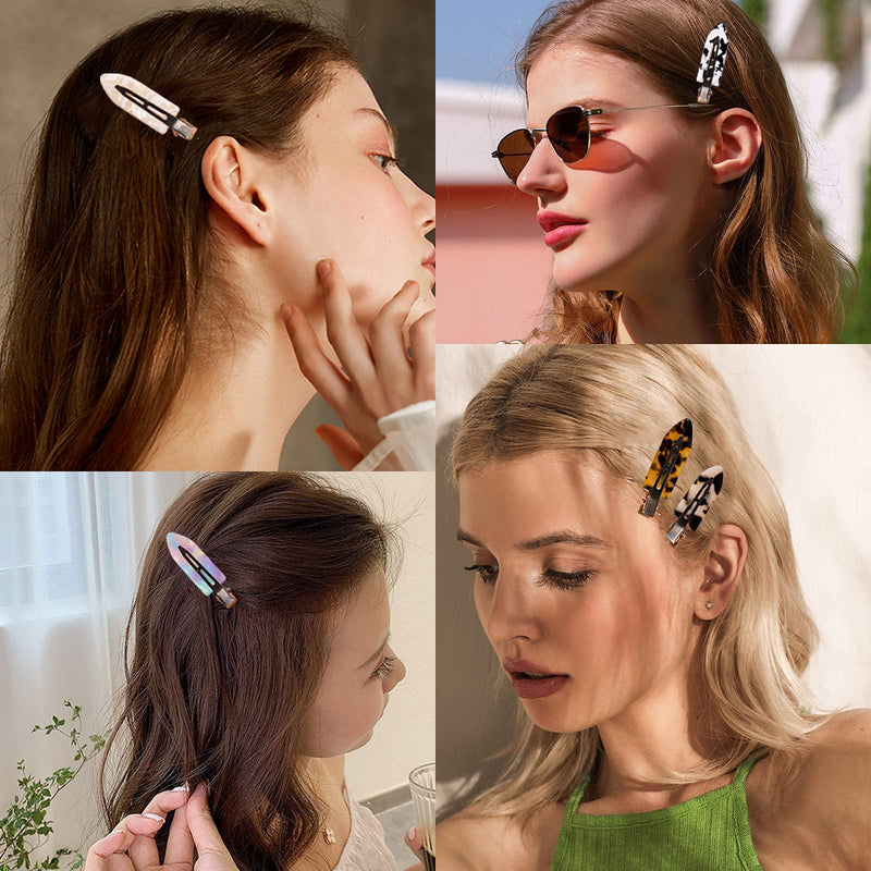 Magicsky 10PCS No Bend Hair Clips for Styling, Acrylic Resin Flat Clip, No Crease Curl Small Pin, Bang Seamless Hair Barrette Tool for Makeup-Hairstyle Accessories for Women Girls, Leopard White Black Magicsky