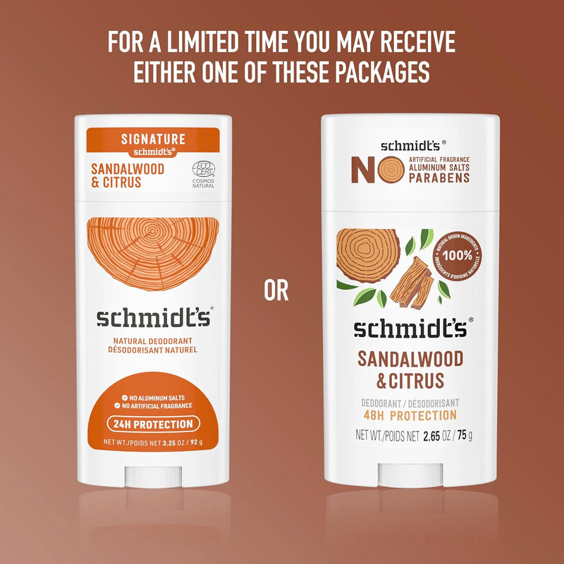 Schmidt's Aluminum-Free Vegan Deodorant Sandalwood & Citrus 2 Count for Women and Men, with 24 Hour Odor Protection, Natural Ingredients, Cruelty-Free, 2.65 oz Infinity Warehouse