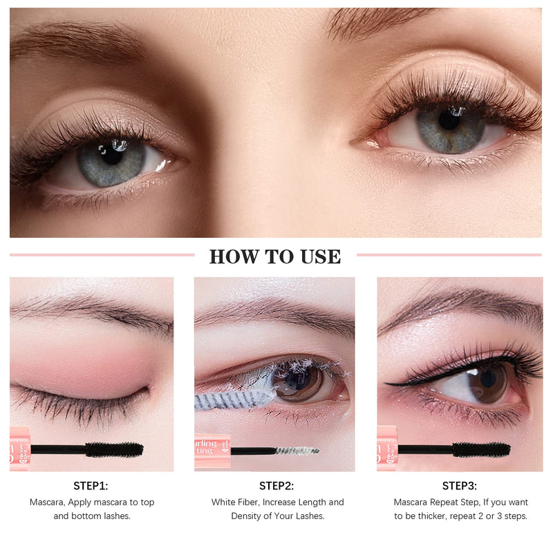 4D Fiber Mascara Black Volume and Length, Waterproof Makeup, Double Extend Lengthening Mascara Cutie Academy