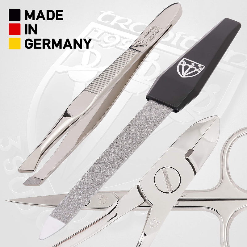 3 Swords Germany - brand quality 6 piece manicure pedicure grooming kit set for professional finger & toe nail care scissors clipper genuine leather case in gift box, Made in Solingen Germany (13907) 3 Swords Germany