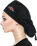 QBA Adjustable Working Cap with Button Long Hair, Sweatband Cotton Ponytail Holder, Tie Back Hats for Women & Men, One Size QBA