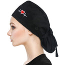 QBA Adjustable Working Cap with Button Long Hair, Sweatband Cotton Ponytail Holder, Tie Back Hats for Women & Men, One Size (Black with ECG PT) QBA