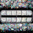 12 Boxes Holographic Nail Sequins, Teenitor Iridescent Mermaid Flakes Ultra-Thin Colorful Glitter Sticker, for Nail Art Decoration, Paillette Cosmetic Festival Glitter, Craft or Face Hair Decor Teenitor