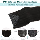 GOO GOO Seamless Clip in Hair Extensions Human Hair PU Weft 14 Inch Natural Black 7pcs 130g Real Human Hair Extensions Thick Natural Hair Extensions Clip in for Women GOO GOO