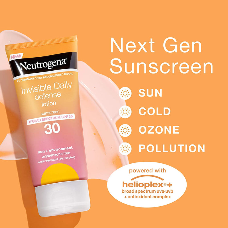 Neutrogena Invisible Daily Defense Sunscreen Lotion, Broad Spectrum SPF 30, Oxybenzone-Free & Water-Resistant, Sun & Environmental Aggressor Protection, Antioxidant Complex, 3.0 fl. oz Neutrogena Store