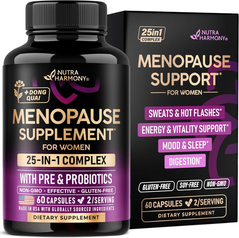 Menopause Supplements for Women - Dong Quai, Black Cohosh, Pre & Probiotics - Sweats & Hot Flashes Relief - Digestion, Sleep & Mood Support - 25-in-1 Perimenopause Complex - Made in USA - 60 Capsules Infinity Warehouse