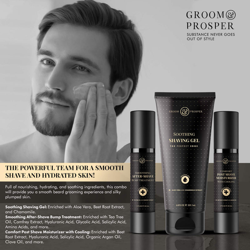 GROOM & PROSPER - Comfort Post-Shave Cooling Moisturizer with Hyaluronic Acid, Salicylic Acid, Beet Root Extract, Borage Seed Oil, Cocoa Butter, and Brazil Nut Oil - 1.7 Oz Groom & Prosper