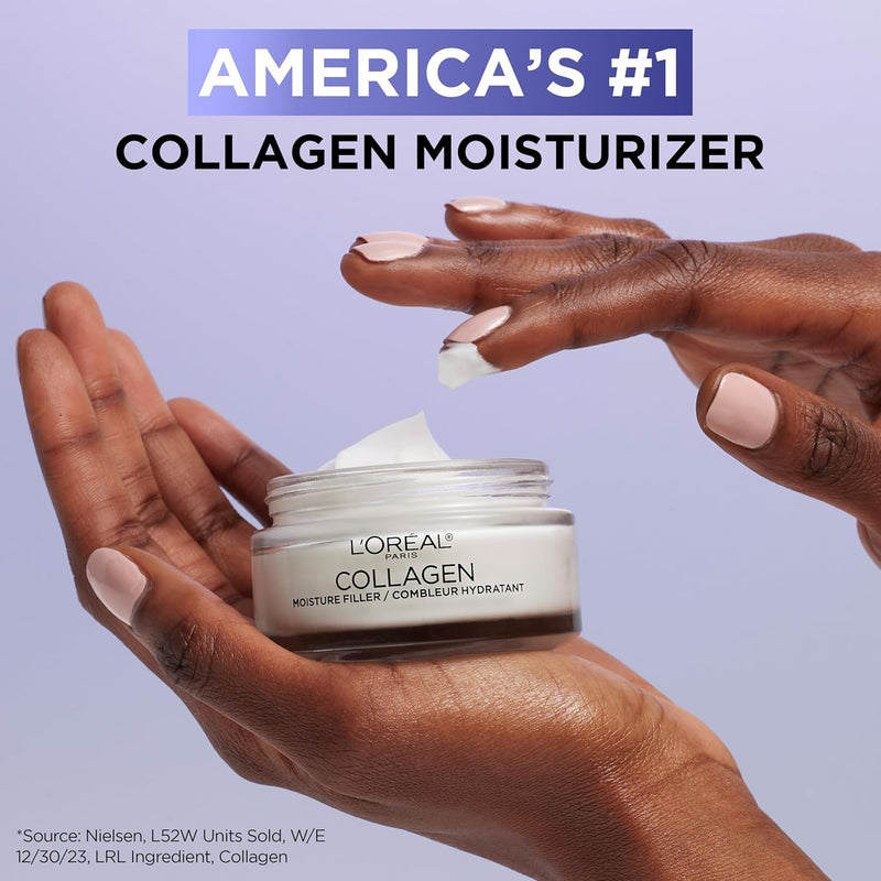 L'Oreal Paris Collagen Moisture Filler Face Cream, Anti-Aging Face Moisturizer, Non-Greasy Fragrance Free Skin Care Formula For Up to 48HR Hydration, 3.4 Oz - Infinity Warehouse