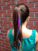Feather Hair Extensions, 100% Real Rooster Feathers, Long Pink, Purple, Blue Colors (B1 mix) Feather Lily