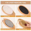 KALESUKI Foot File Callus Remover, Multi-purpose 4 in 1 Feet Pedicure Scrubber Exfoliator Tools with Foot Care Bristle Brush, Pumice Stone, Mental Foot Rasp, Sand Paper and Bamboo Handle KALESUKI