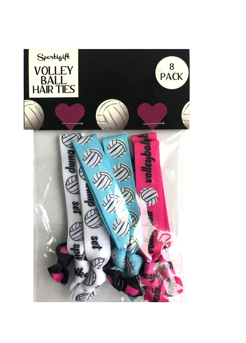 8 Piece Volleyball Hair Elastic Set - Accessories for Players, Women, Girls, Coaches, High School Teams, Club Teams and Leagues - MADE in the USA Sportigift