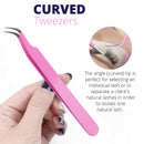 SIVOTE Lash Tweezers for Eyelash Extensions, Hand Calibrated Straight & Curved Tip, Pack of 2, Pink SIVOTE