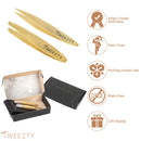 Tweezty Mini Tweezer Set - Eyebrow Tweezers for Women - Pointed and Slanted Tip (Gold) TWEEZTY