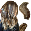 Blonde Highlights Human Hair Bundles Brown to Bleached Blonde Sew in Hair Weft Extensions Straight Real Hair Weave Extensions 18 Inch Double Hand Tied Weft Hair 100 Gram for Women Ubetta Store