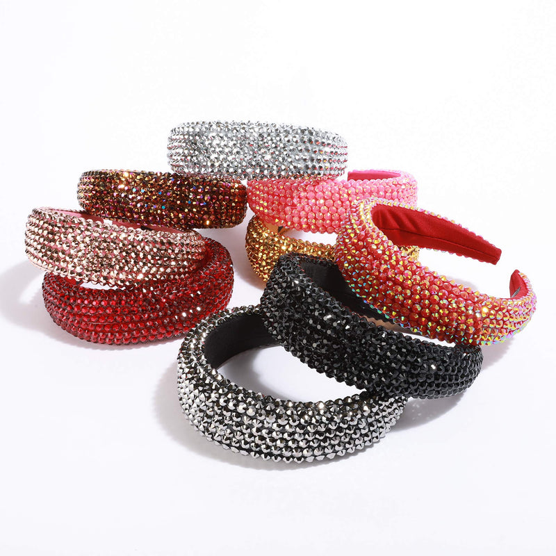 SP SOPHIA COLLECTION Women's Sparkling Crystal Padded Rhinestone Wide Bejeweled Hair Headband Party Hairband Hair Accessories in Black SP Sophia Collection