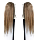 Human Hair Lace Part Wigs Ombre Brown to Medium Brown with Honey Blonde Highlights Straight Remy Lace Front Wigs Pre Plucked Hairline Middle Part 13x1 Deep Part Lace Wigs for Women 150% Density 22Inch Ubetta Store