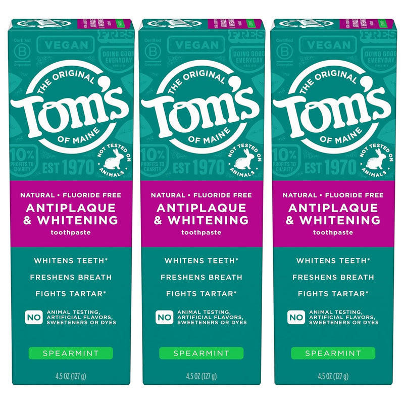 Tom's of Maine Antiplaque and Whitening Toothpaste, Fluoride Free, Fennel, 3 Pack, 4.5 Oz Infinity Warehouse