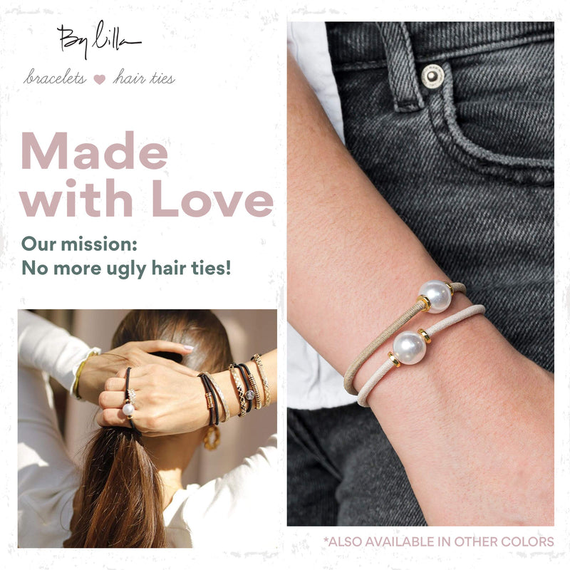 By Lilla Halo Elastic Hair Ties and Bracelets | Set of Two Hair Tie-Bracelets | Hair Accessories for Women | No Crease Hair Ties & Women’s Bracelets | Silver (Nectarine/Brown) By Lilla