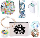 VSCO Girl Stuff - Flask Stickers, Reusable Straw & Teen Accessories Kit in a Cosmetic Bag Baby Mushroom