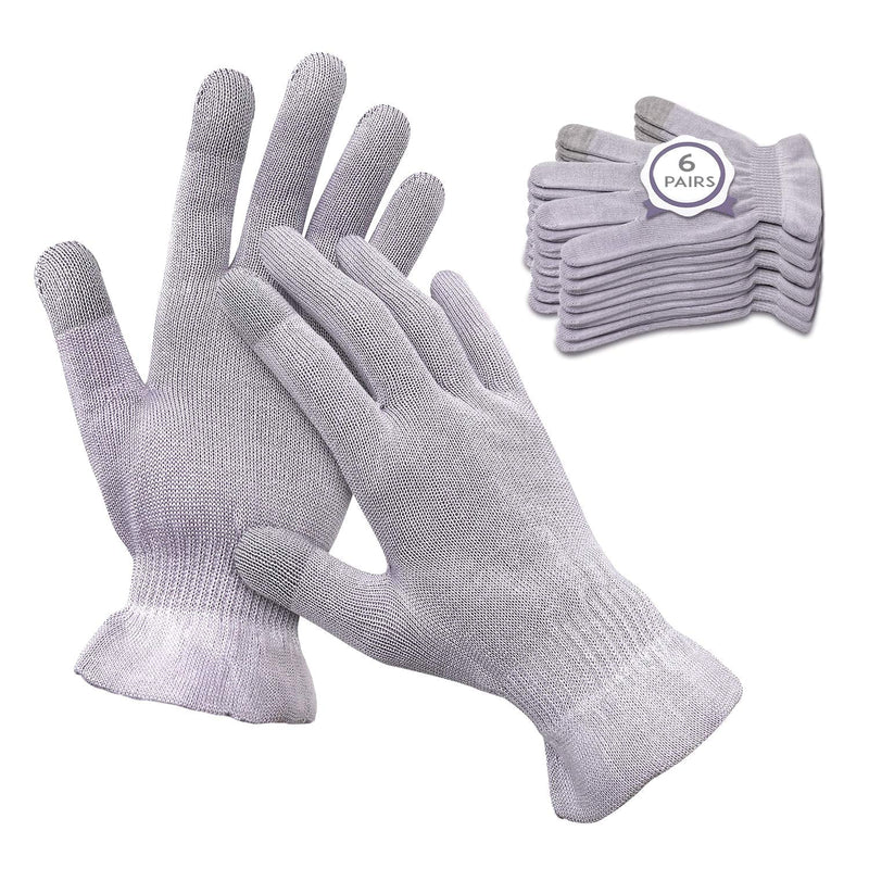 MIG4U Moisturizing Beauty Gloves Touchscreen Overnight Sleeping Glove for Women Dry Hands, Nighttime Lotion, Eczema, SPA, Cosmetic Treatment, grey purple 6 pairs size l/xl MIG4U